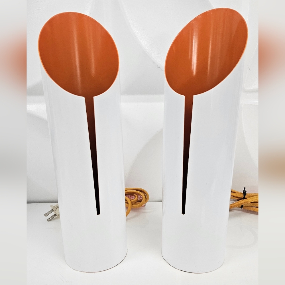 Modern White and Orange Night Stand Lamp Set